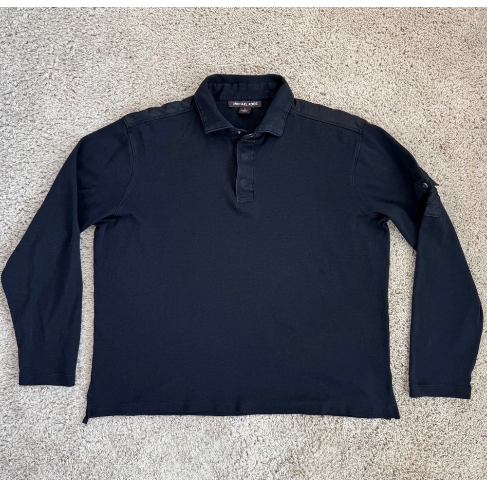 Michael Kors Long Sleeve‎ Polo Shirt Mens Large Black Sleeve Pocket Cotton Top